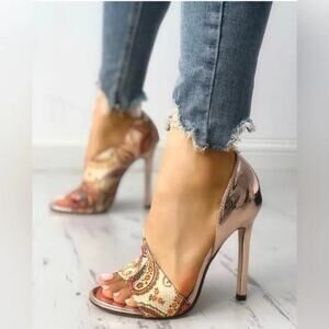 Queen Shoes Tribal Print Peep Toe Thin Heeled Sandals Size 42 /US 10.5 NWOT